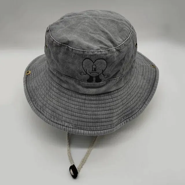 Denim Bucket Hat Foldable Embroidered Pot Hat