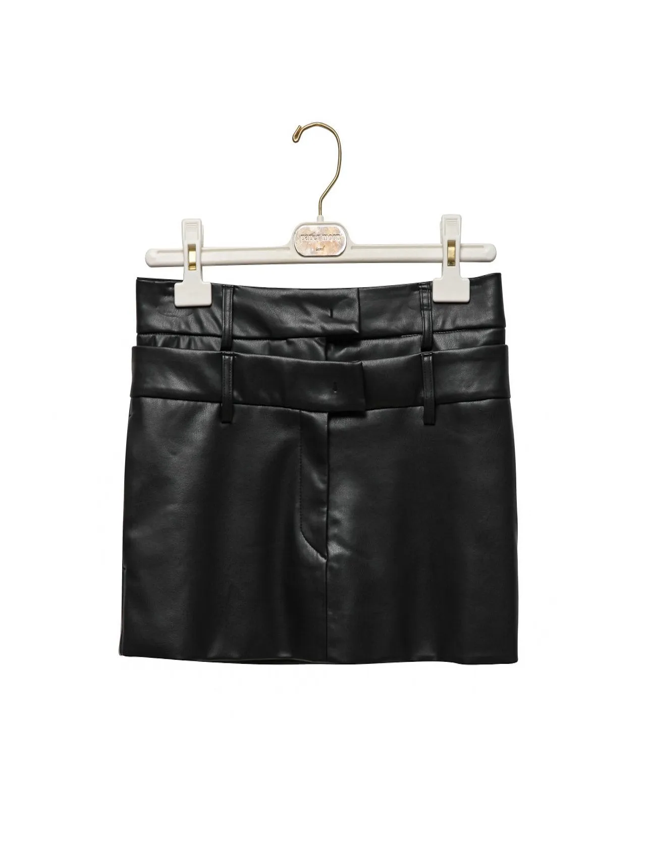 DOUBLE LOW WAIST VEGAN LEATHER SKIRT