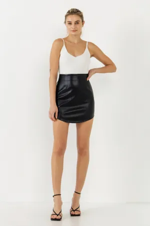 Endless Rose - Curved Mini Pleather Skirt