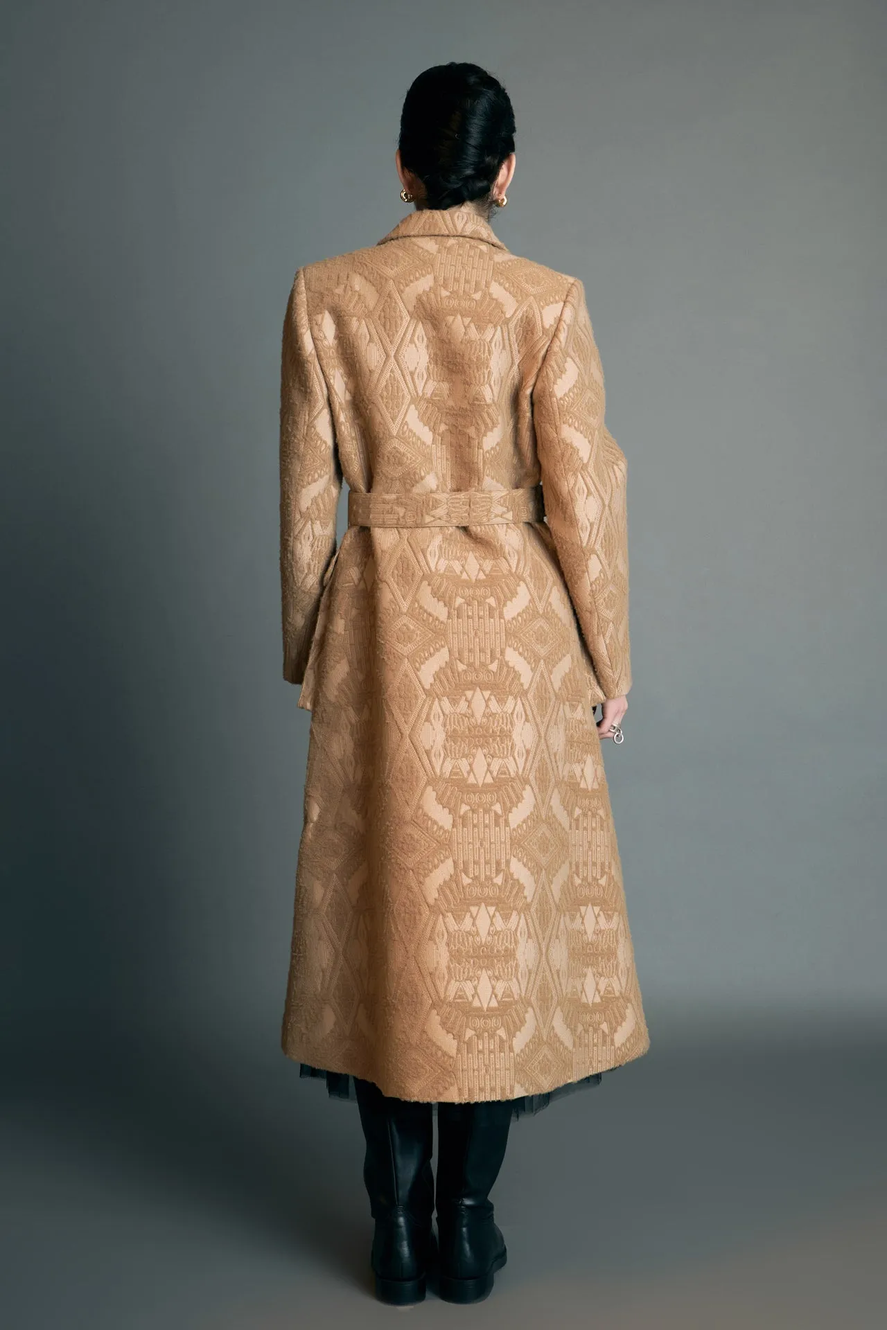 English Factory - Premium Wool Brocade Swing Coat