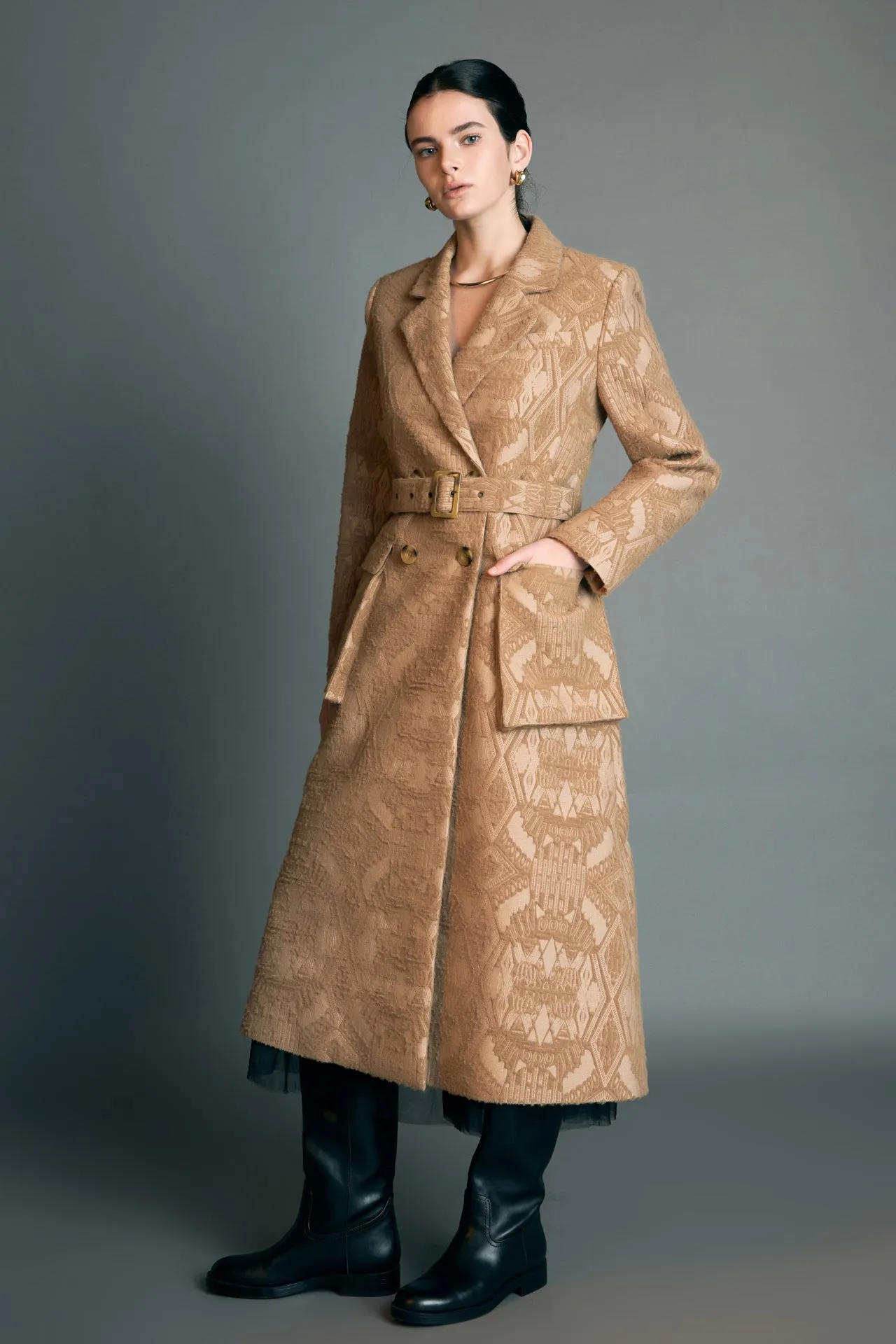 English Factory - Premium Wool Brocade Swing Coat