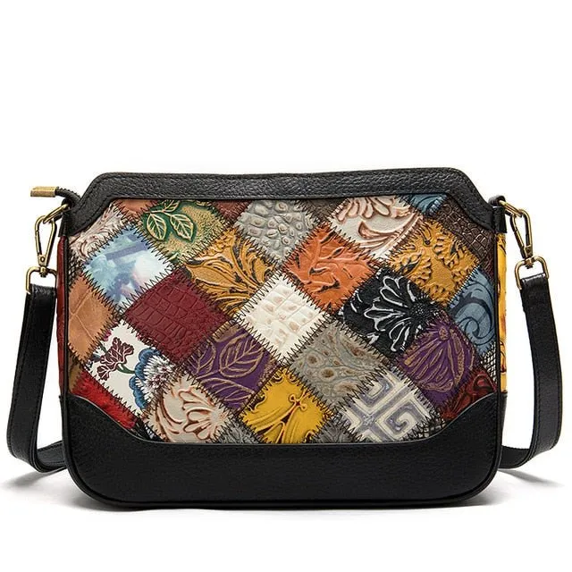 ExoticLux Leather Patchwork Mini Messenger Shoulder Bag