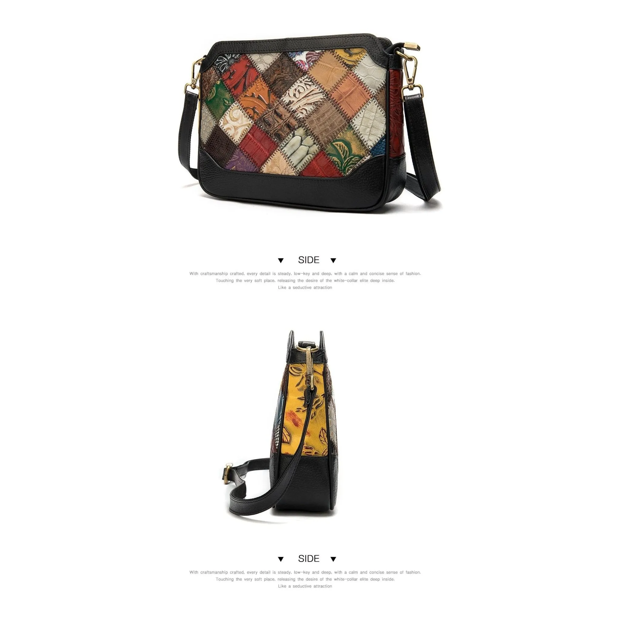 ExoticLux Leather Patchwork Mini Messenger Shoulder Bag