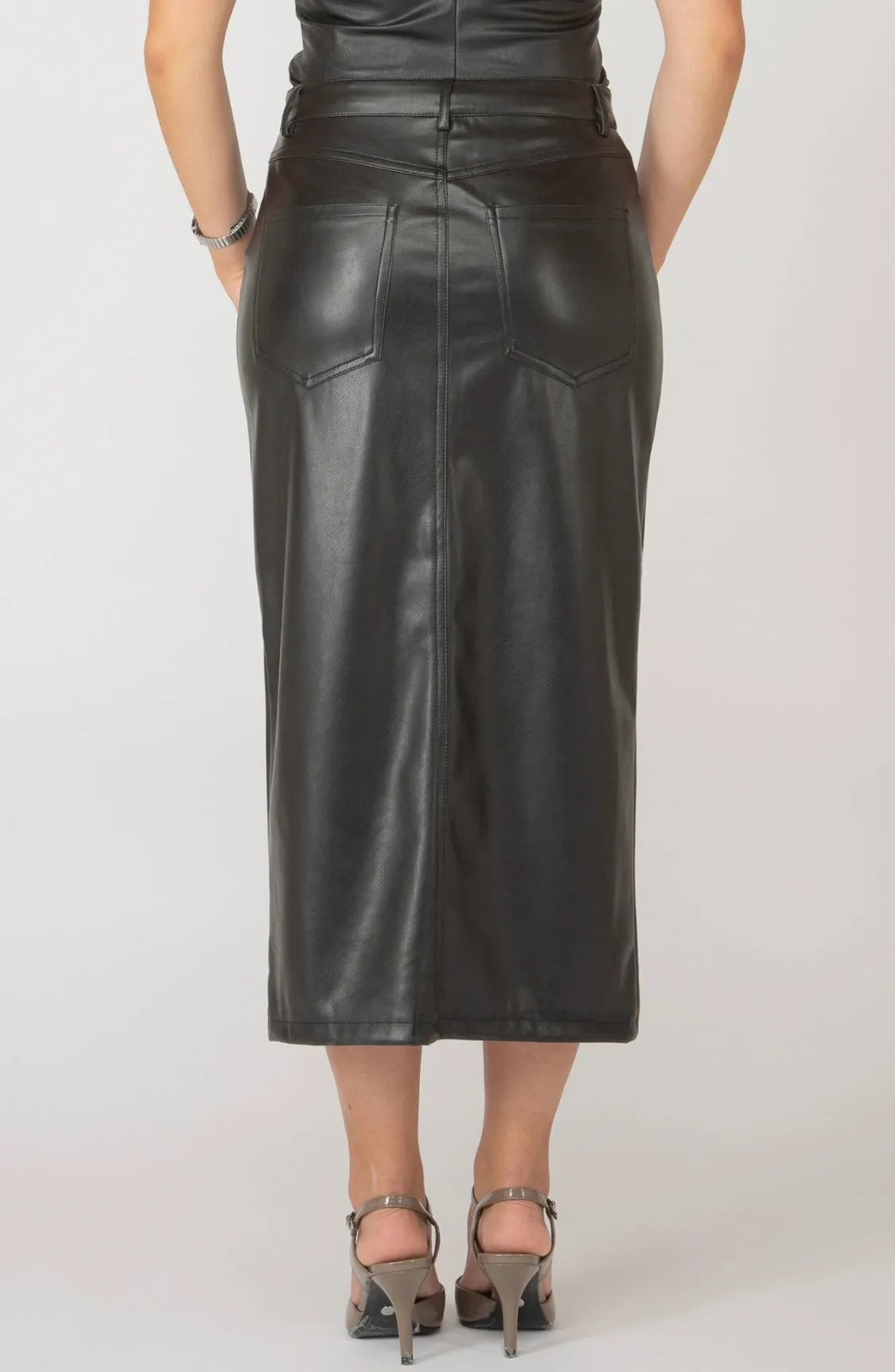 FAUX LEATHER MIDI SKIRT