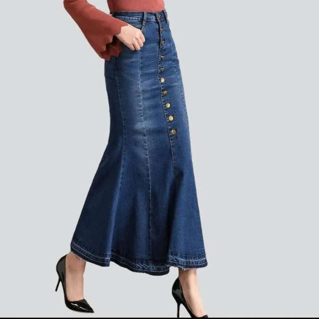 Fishtail jeans skirt with buttons