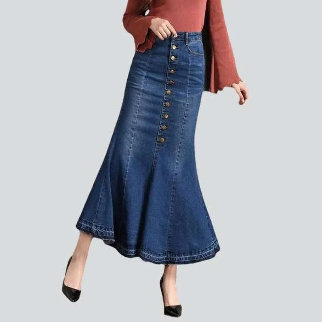 Fishtail jeans skirt with buttons