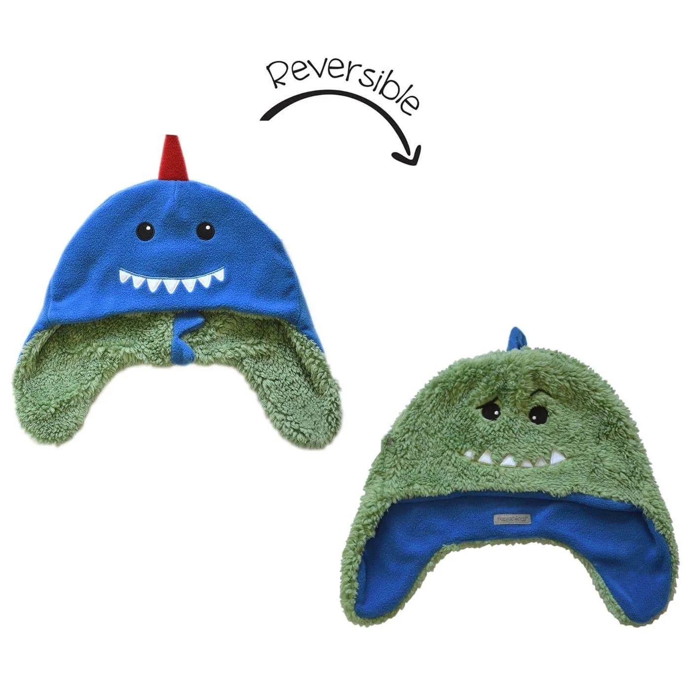 Flapjack Kids Reversible Sherpa Hat - Dino/Shark