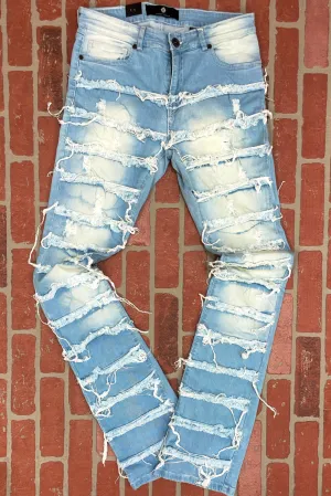 Focus- ripped stacked denim jeans (light wash)