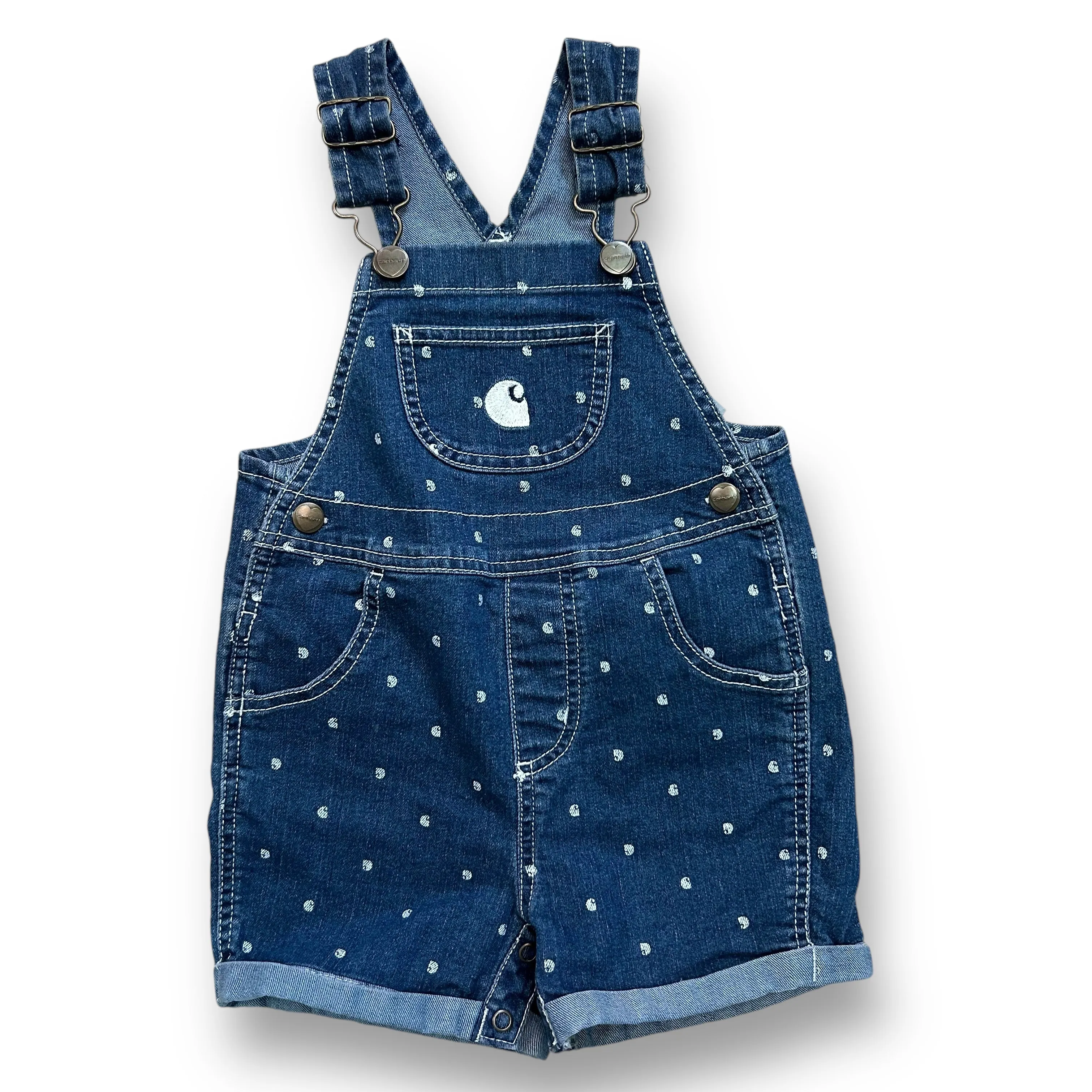 Girls Carhartt Size 18 Months Denim Polka Dot Short Overalls