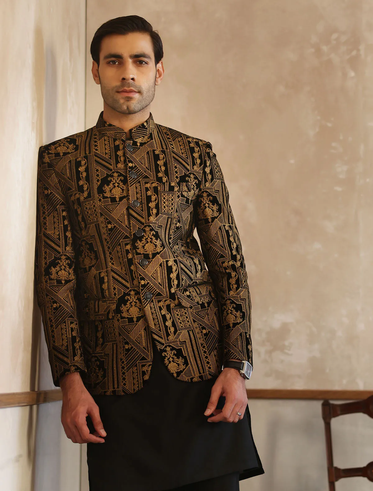 GOLDEN VELVET HEAVY EMBROIDERED PRINCE COAT