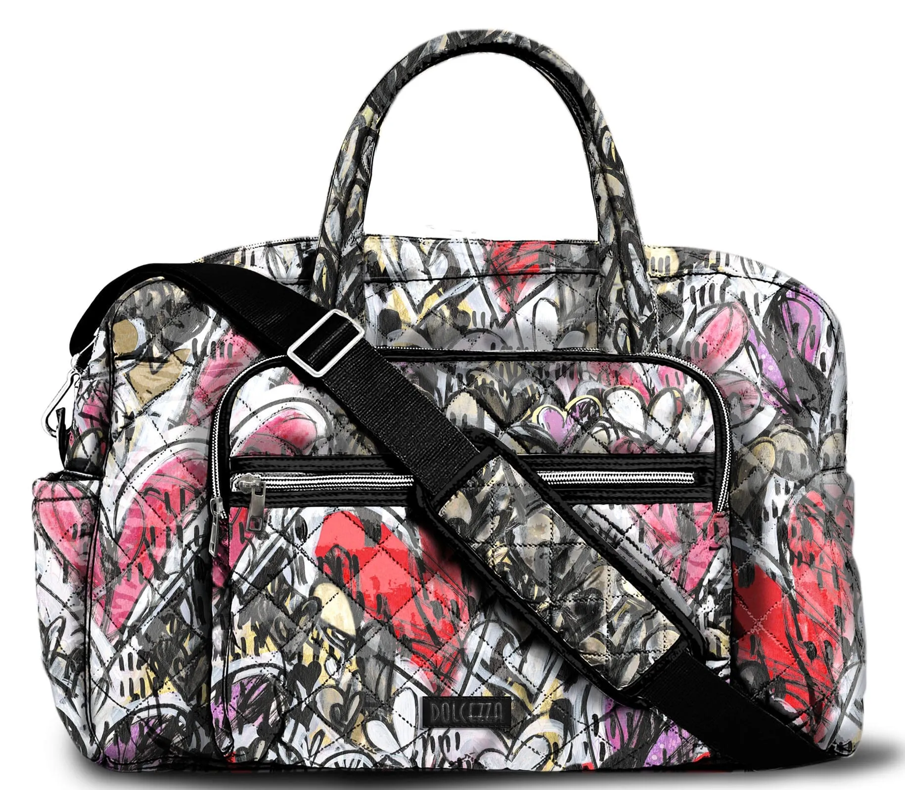 GRAFFITI HEART PRINTED QUILTED TRAVEL BAG