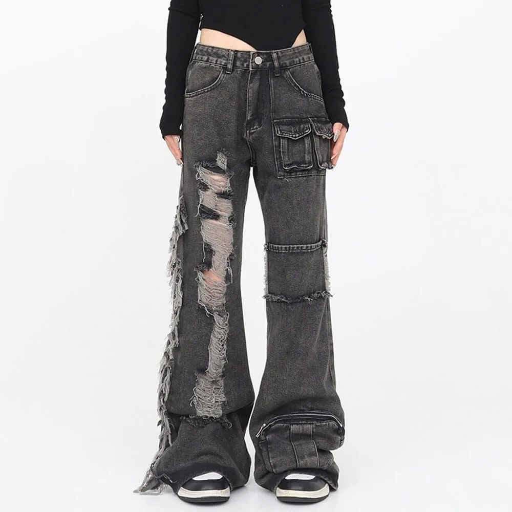 Grunge Ripped Jeans in Black