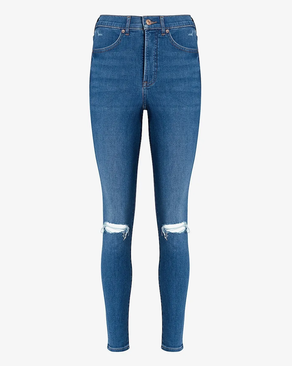 High Waisted Ripped Skinny Jeans in Medium Wash