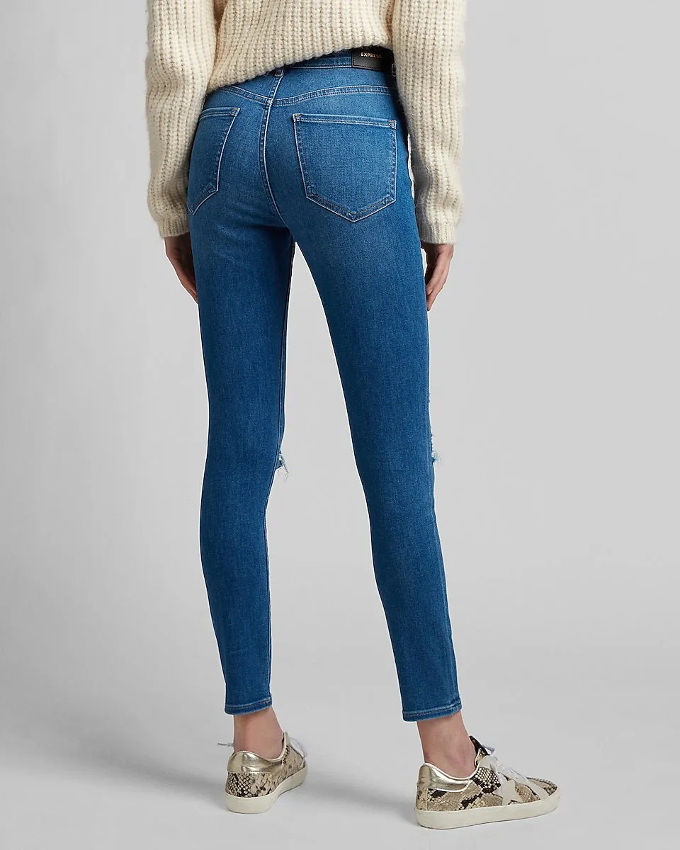 High Waisted Ripped Skinny Jeans in Medium Wash