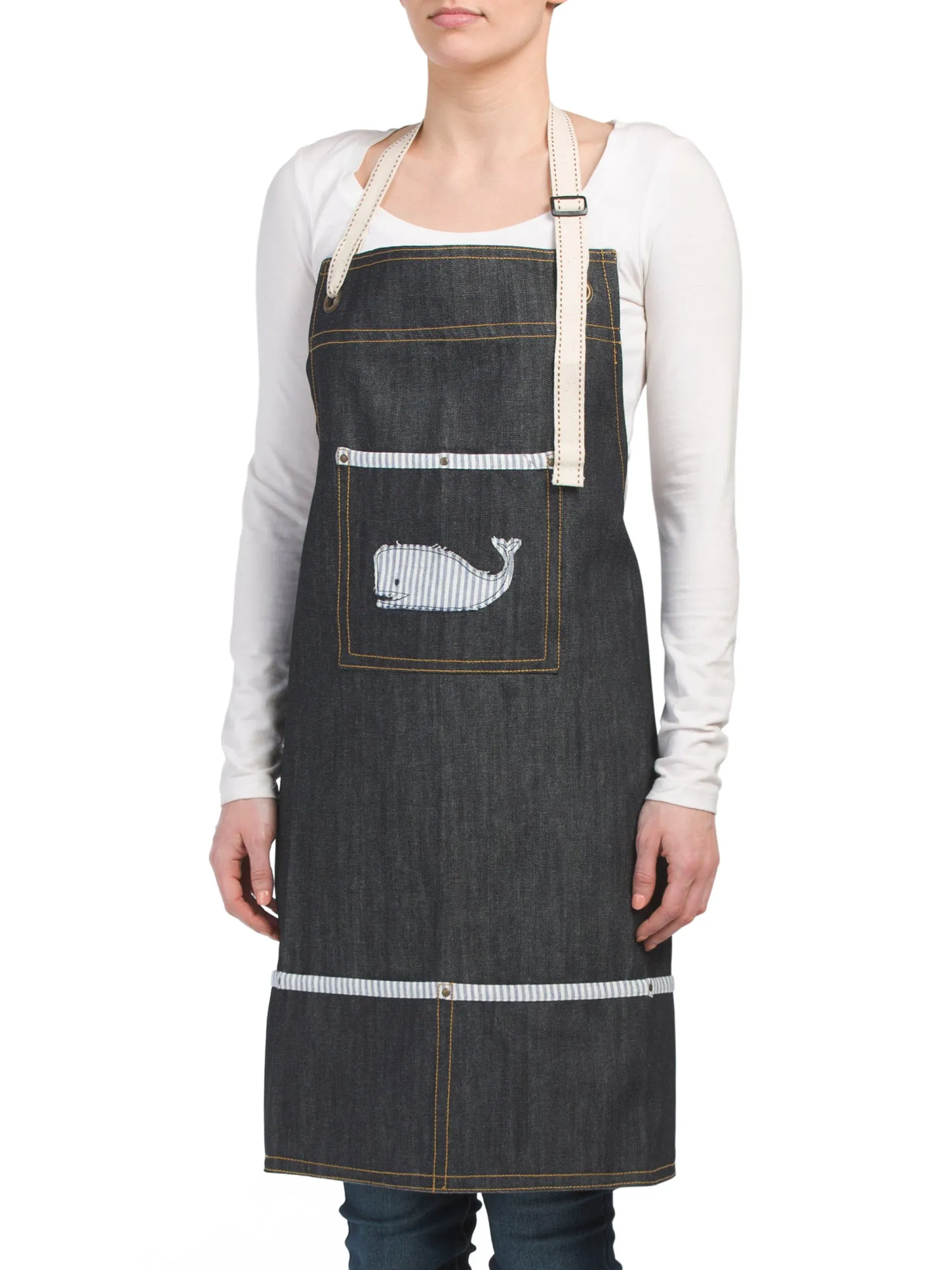 JABARA Applique Whale Heavy Denim Apron