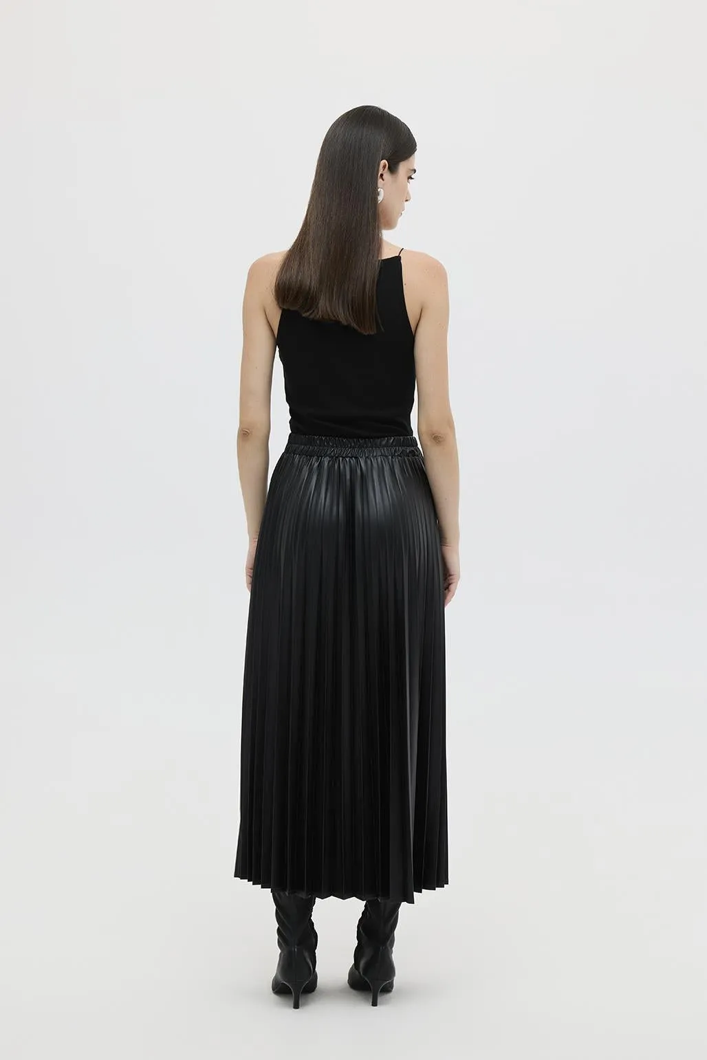 Leather Pleated Skirt Black