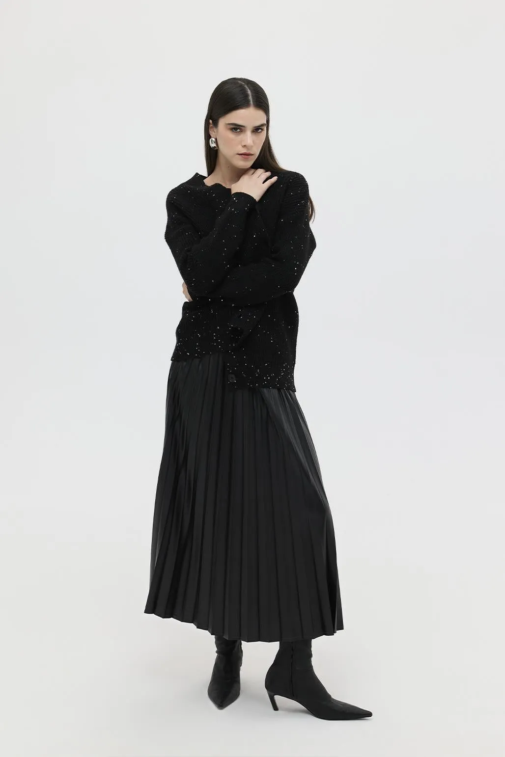 Leather Pleated Skirt Black