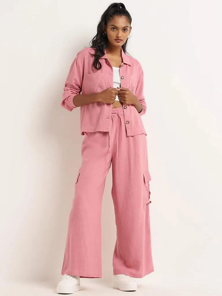 LOV Light Pink Crinkled Blended Linen Jacket