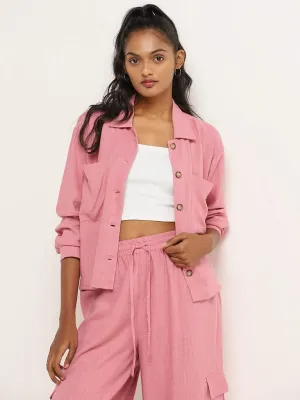 LOV Light Pink Crinkled Blended Linen Jacket