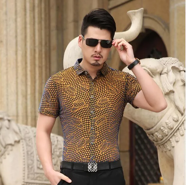 Men Silk velvet shirt Summer Men