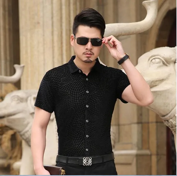 Men Silk velvet shirt Summer Men