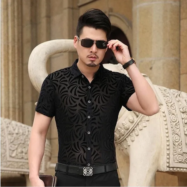 Men Silk velvet shirt Summer Men