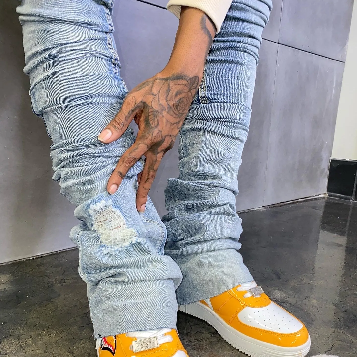 Men's personality street style ripped jeans