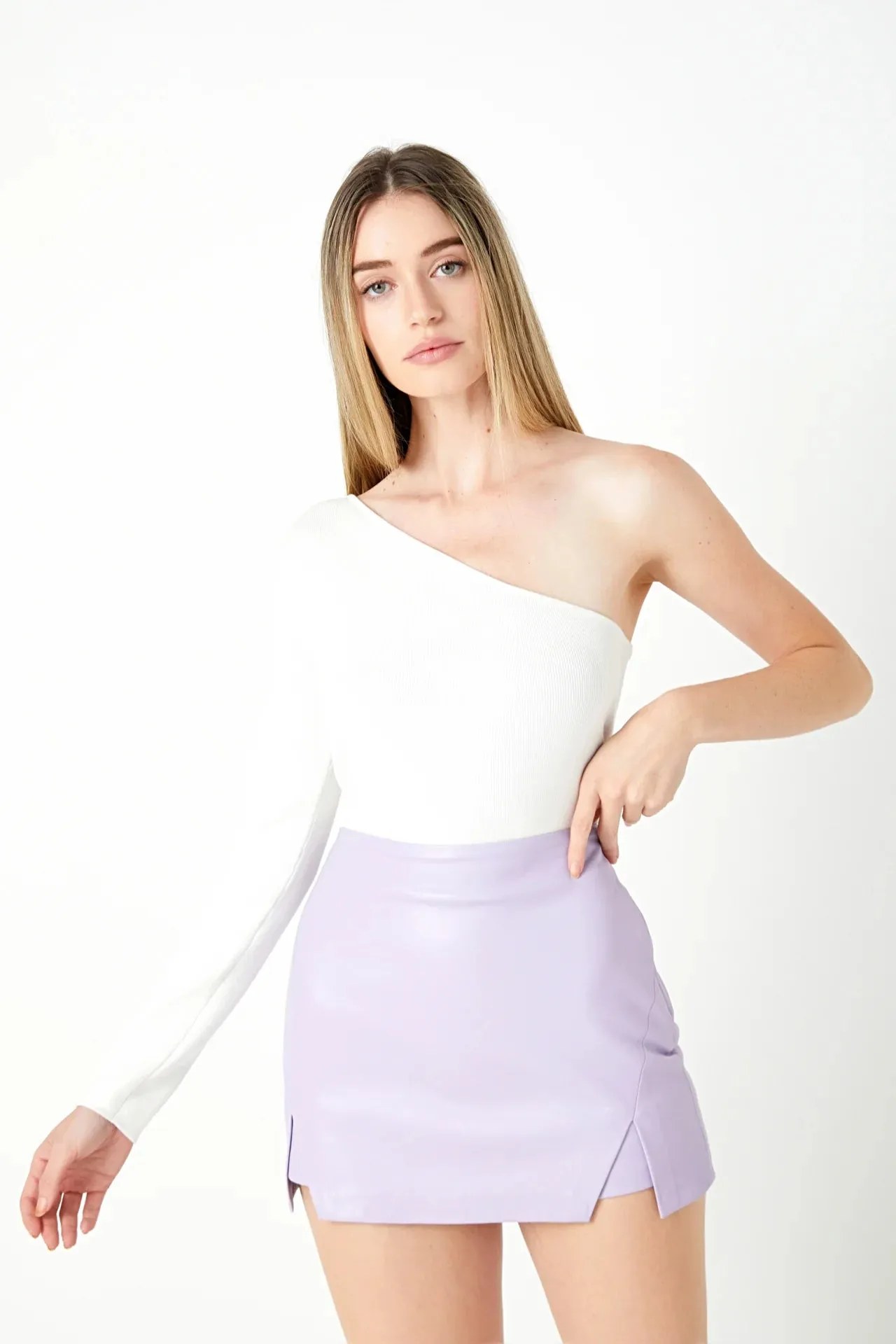 Otis Faux Leather Slit Skort Lavender