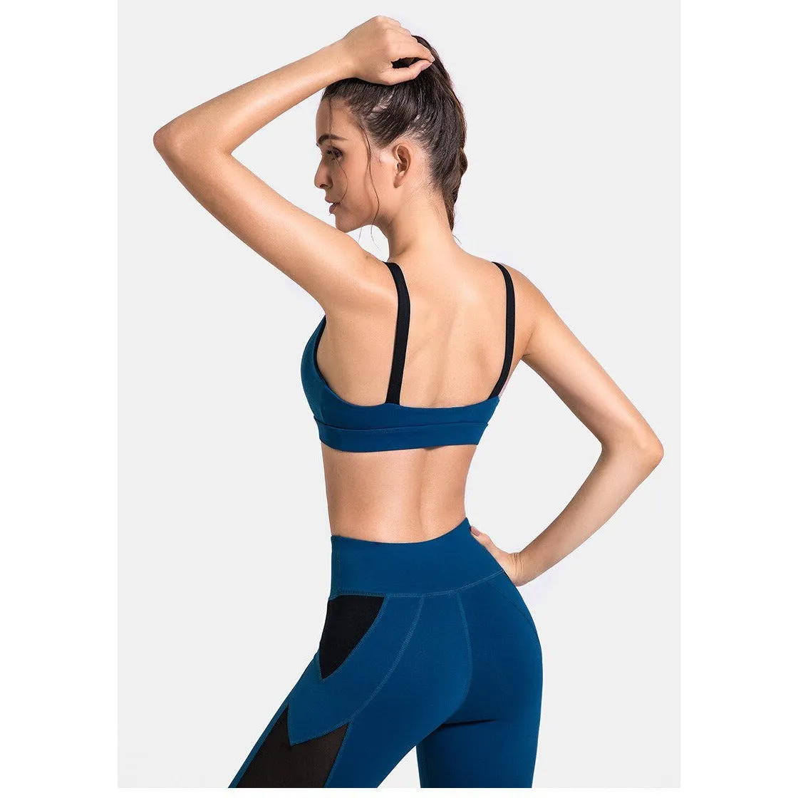 Patchwork Yoga Suit Gym Fitness Two Piece Set Bra Crop Top Leggings