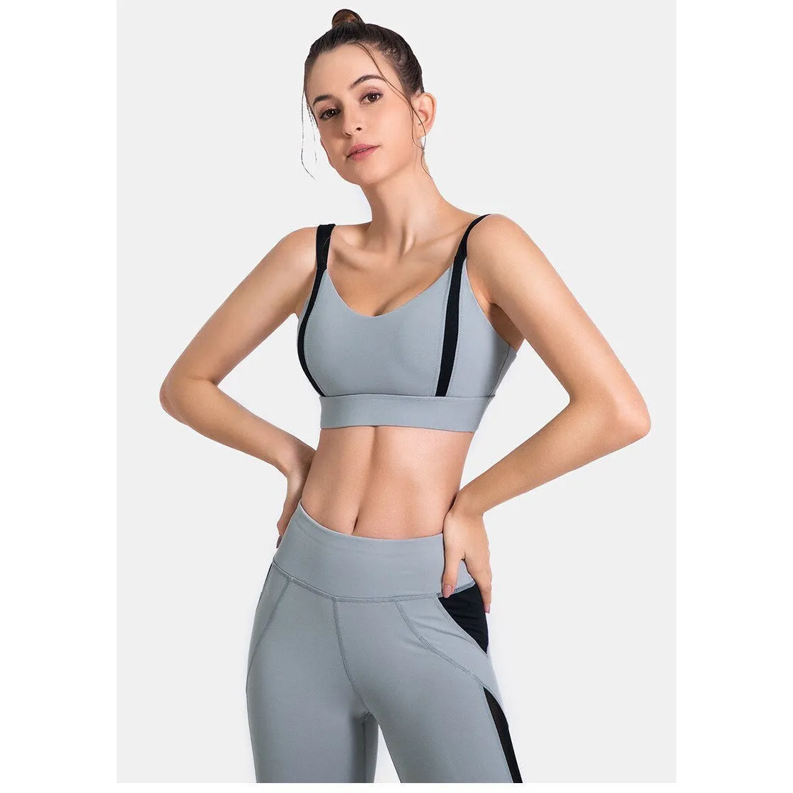 Patchwork Yoga Suit Gym Fitness Two Piece Set Bra Crop Top Leggings