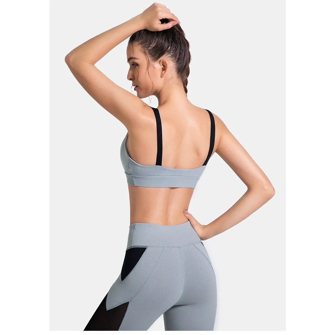 Patchwork Yoga Suit Gym Fitness Two Piece Set Bra Crop Top Leggings