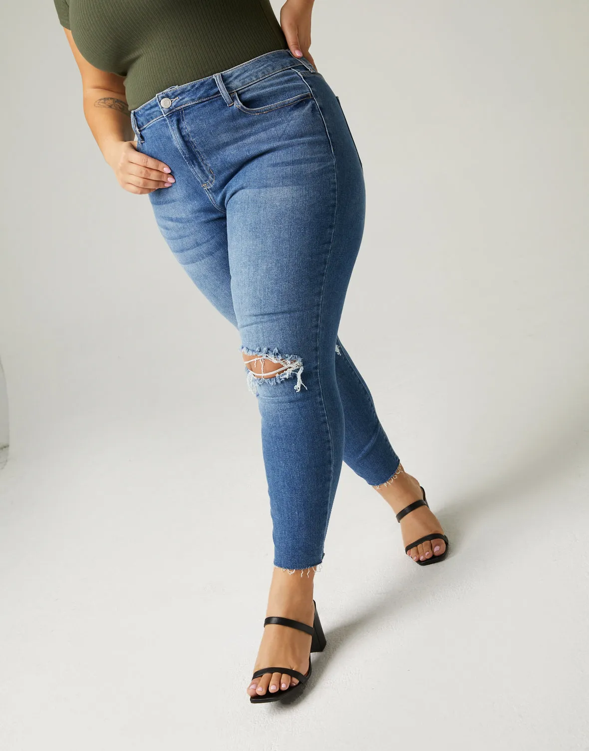 Plus Size Distressed Knee Mom Jeans