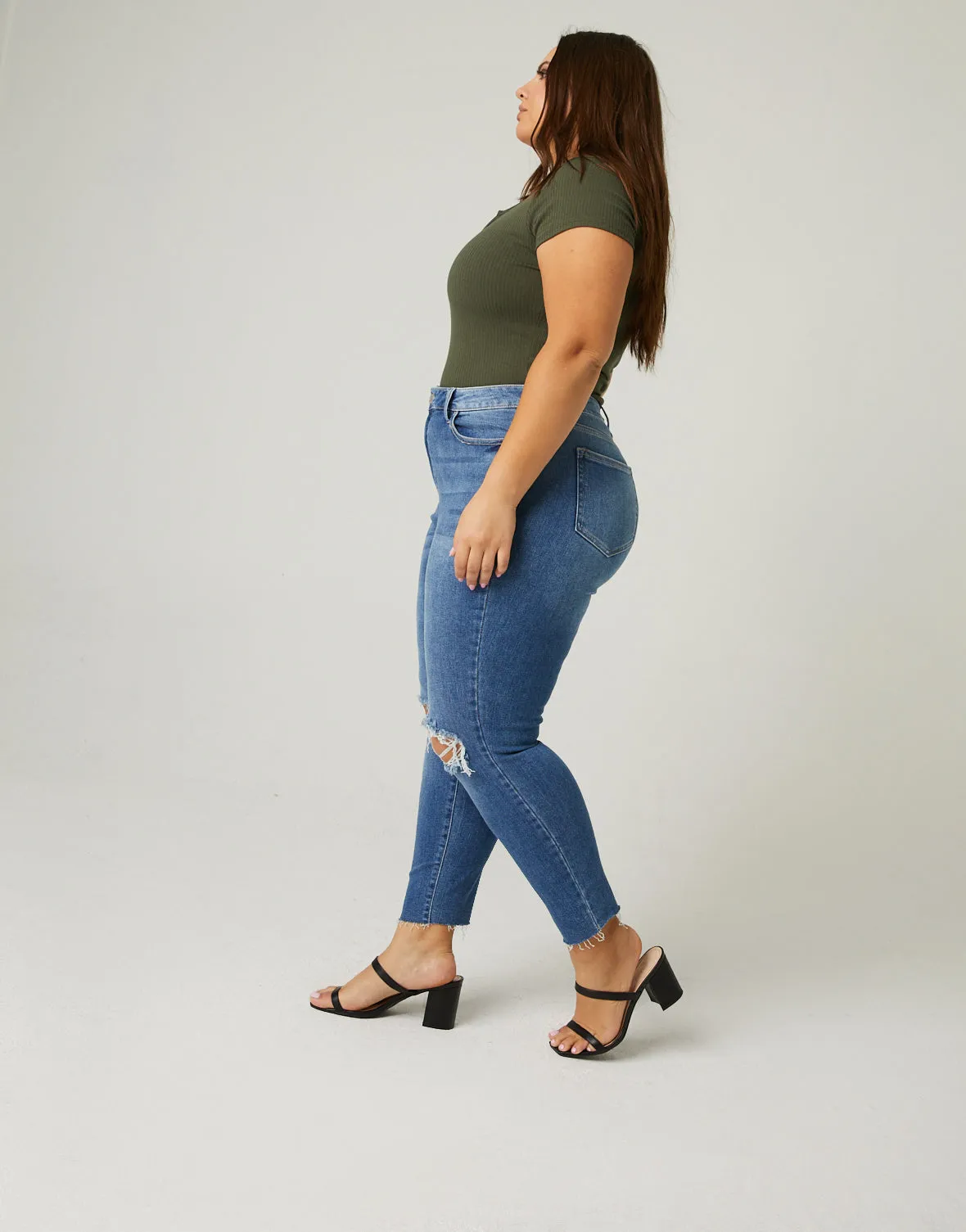 Plus Size Distressed Knee Mom Jeans