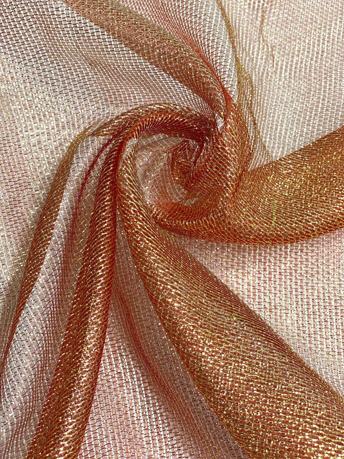 Red Silk Metallic Mesh Fabric