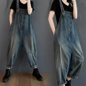 Retro Denim Big Pockets Jumpsuits Overalls