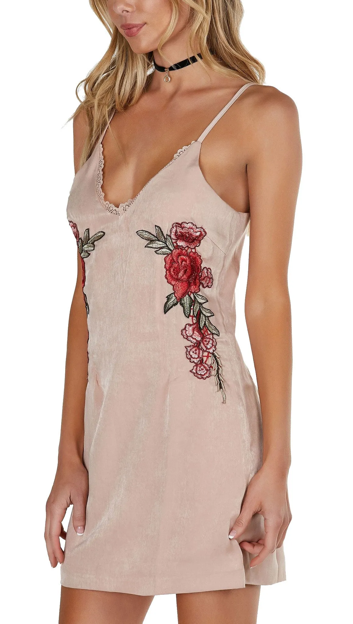 Rose Tattoo Satin Slip Dress Pink