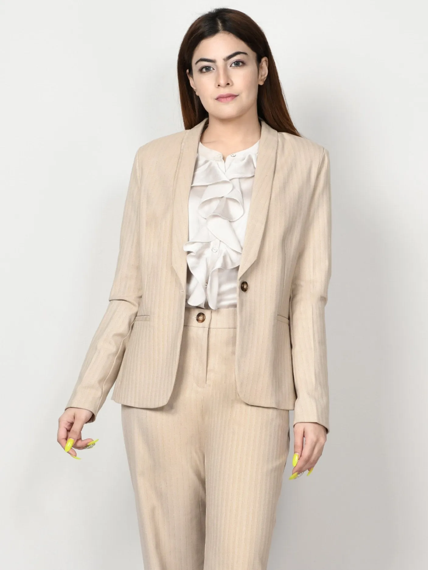 Shimmer Striped Formal Coat - Beige