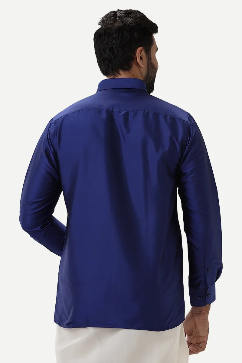 Silk Feel - Ink Blue Silk Shirts For Mens | Uathayam