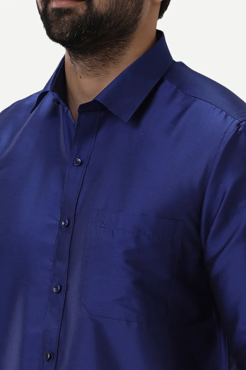 Silk Feel - Ink Blue Silk Shirts For Mens | Uathayam