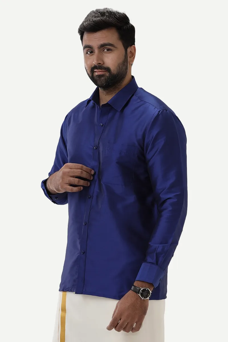 Silk Feel - Ink Blue Silk Shirts For Mens | Uathayam