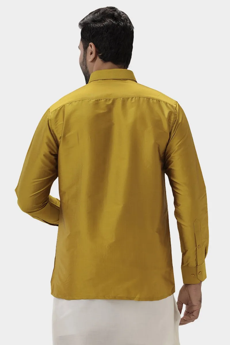 Silk Feel - Mustard Yellow Silk Shirts For Mens | Uathayam