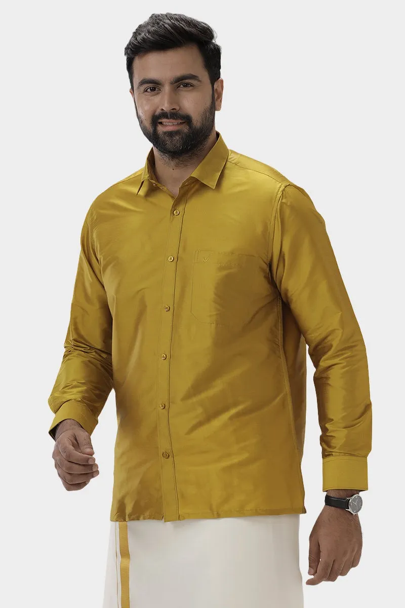 Silk Feel - Mustard Yellow Silk Shirts For Mens | Uathayam