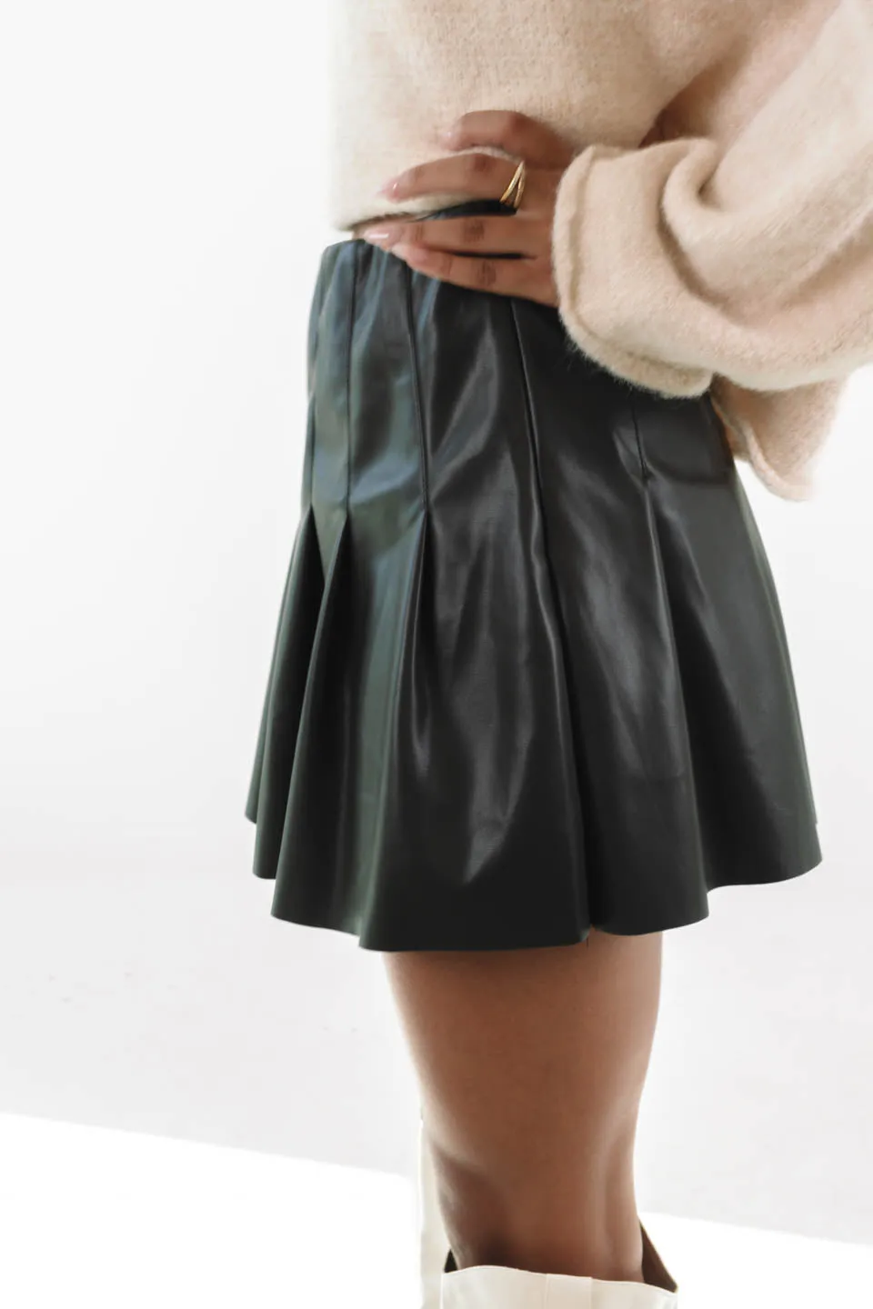 Sleek Edges Leather Skirt - Dark Brown