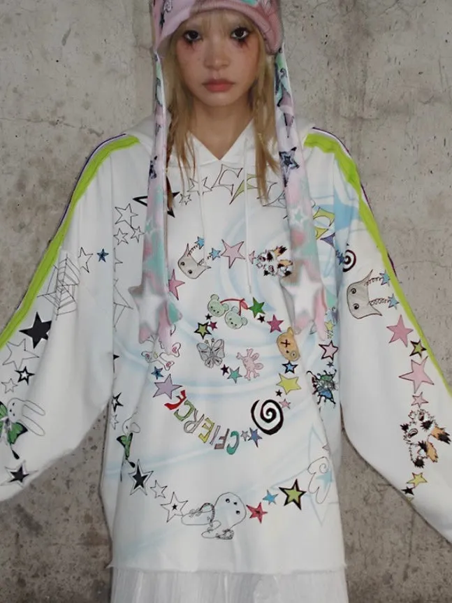 Spiral Graffiti Printed Hooded Sweat【s0000004226】