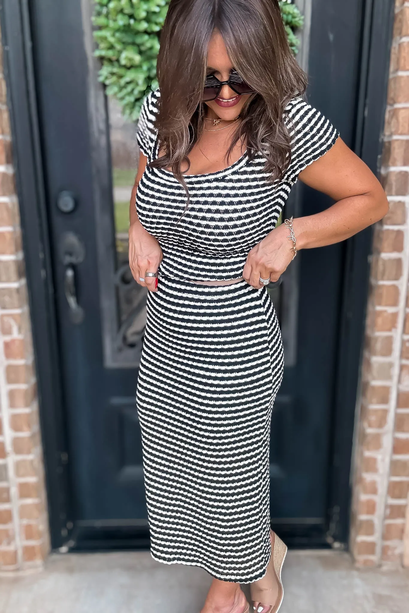 Striped High Waisted Midi Skirt