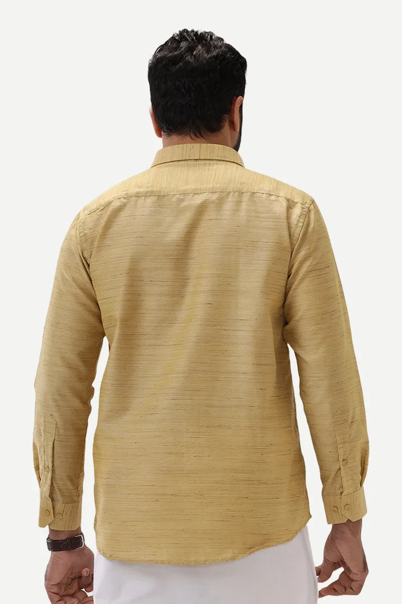 Swaraj - Gold Yellow Silk Shirts For Men | Uathayam