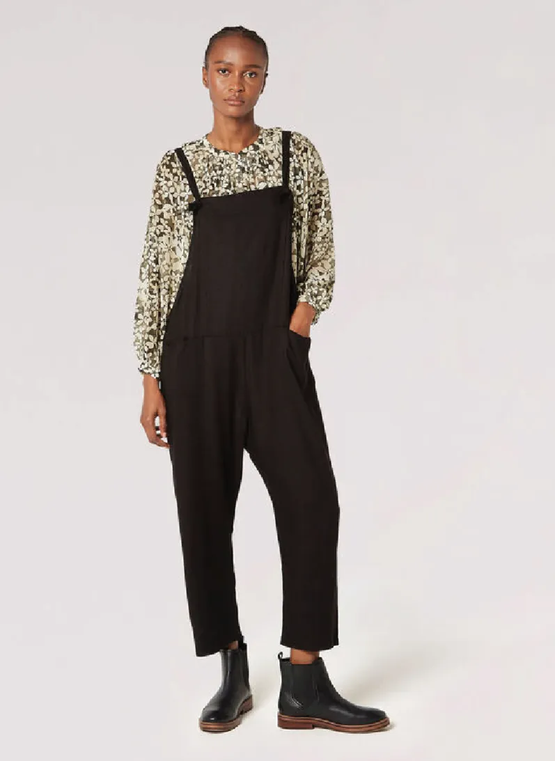 The Linen Blend Knotted Overall - Black