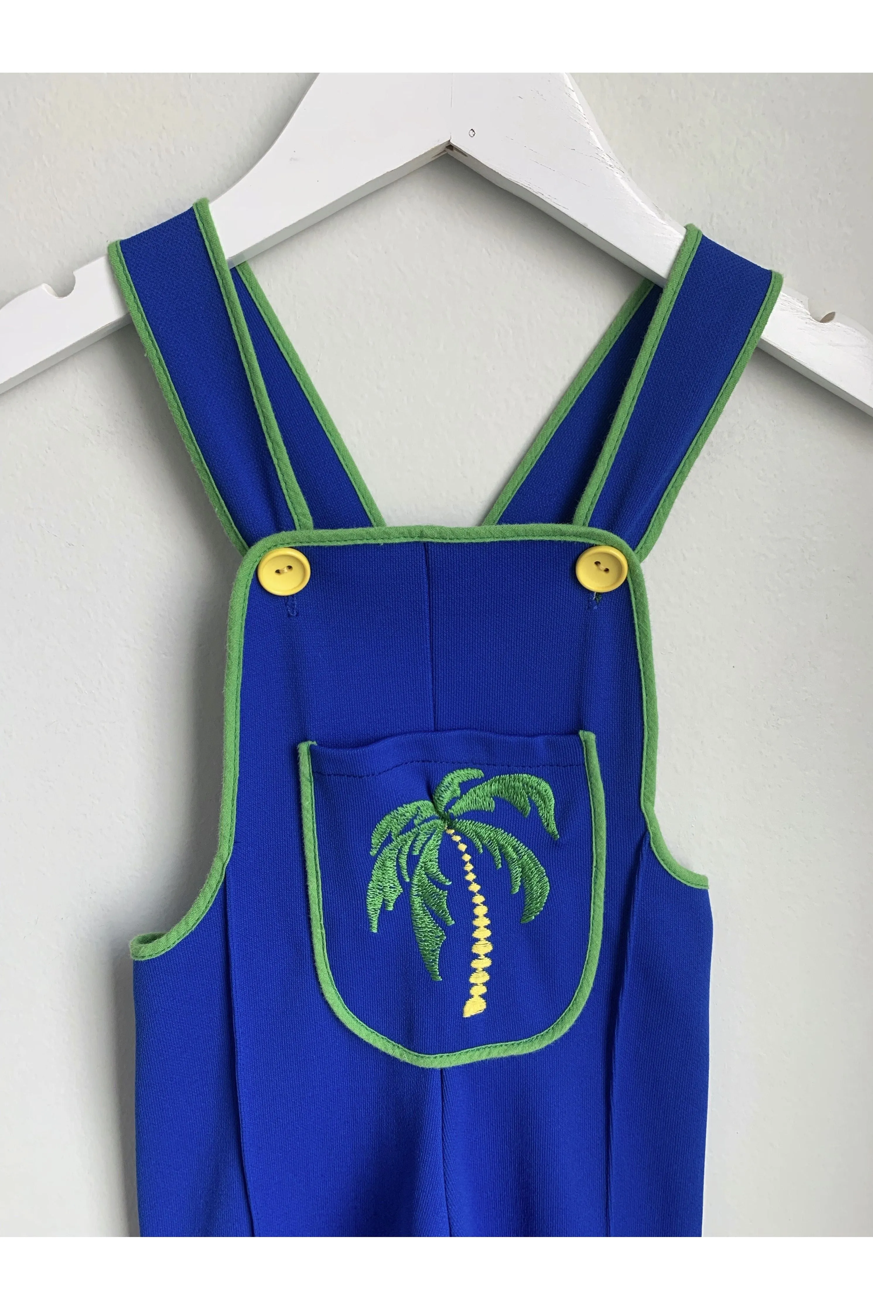 Vintage Made in England Palm Tree Embroidered Overalls - Size 18 Mos