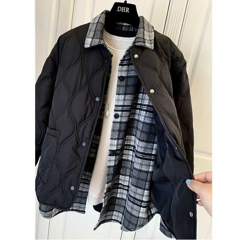 Vintage Plaid Shirt Fake Two Cotton-padded Jacket