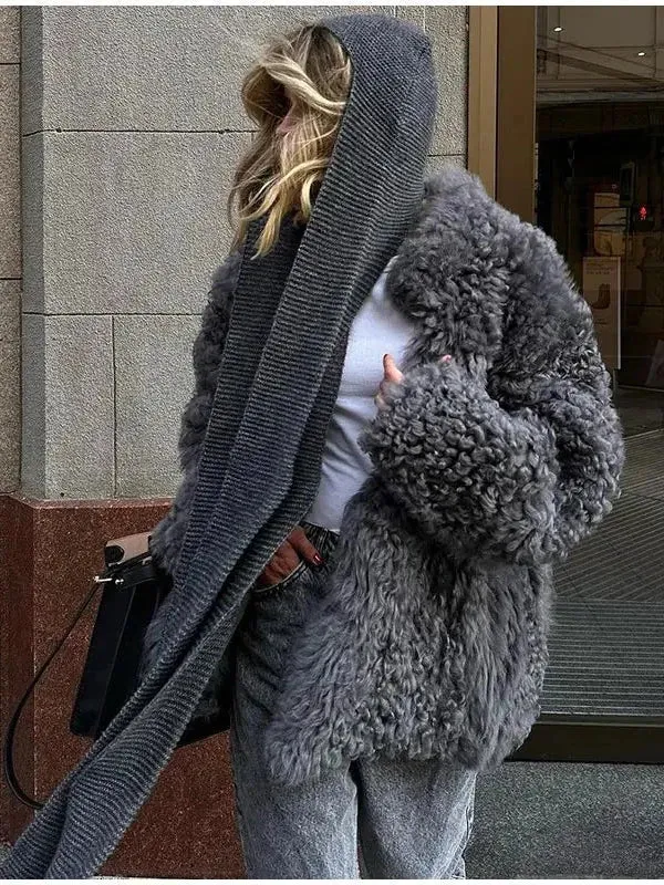 Wenkouban-Winter outfits Christmas Black Friday Lapel Collar Thick Warm Grey Faux Fur Coat Winter Coat